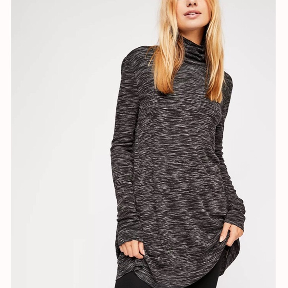 Free People Sweaters - FREE PEOPLE Gray Marbled Turtleneck Tunic Top NWOT